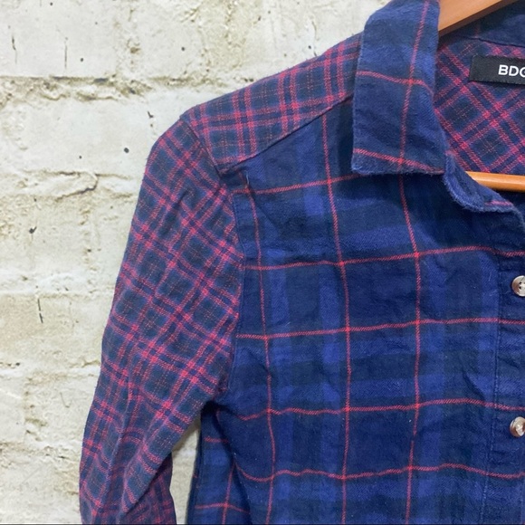 BDG Urban Outfitters Blue Red Plaid Flannel Button Up Shirt - Picture 2 of 5